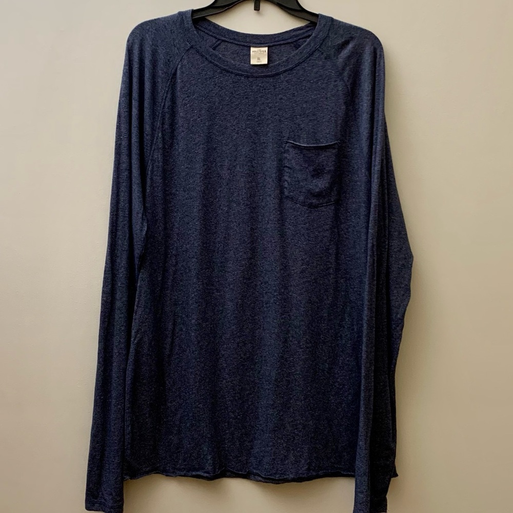 Hollister Men’s Long Sleeve Tee - Super Soft - Blue - Size XL